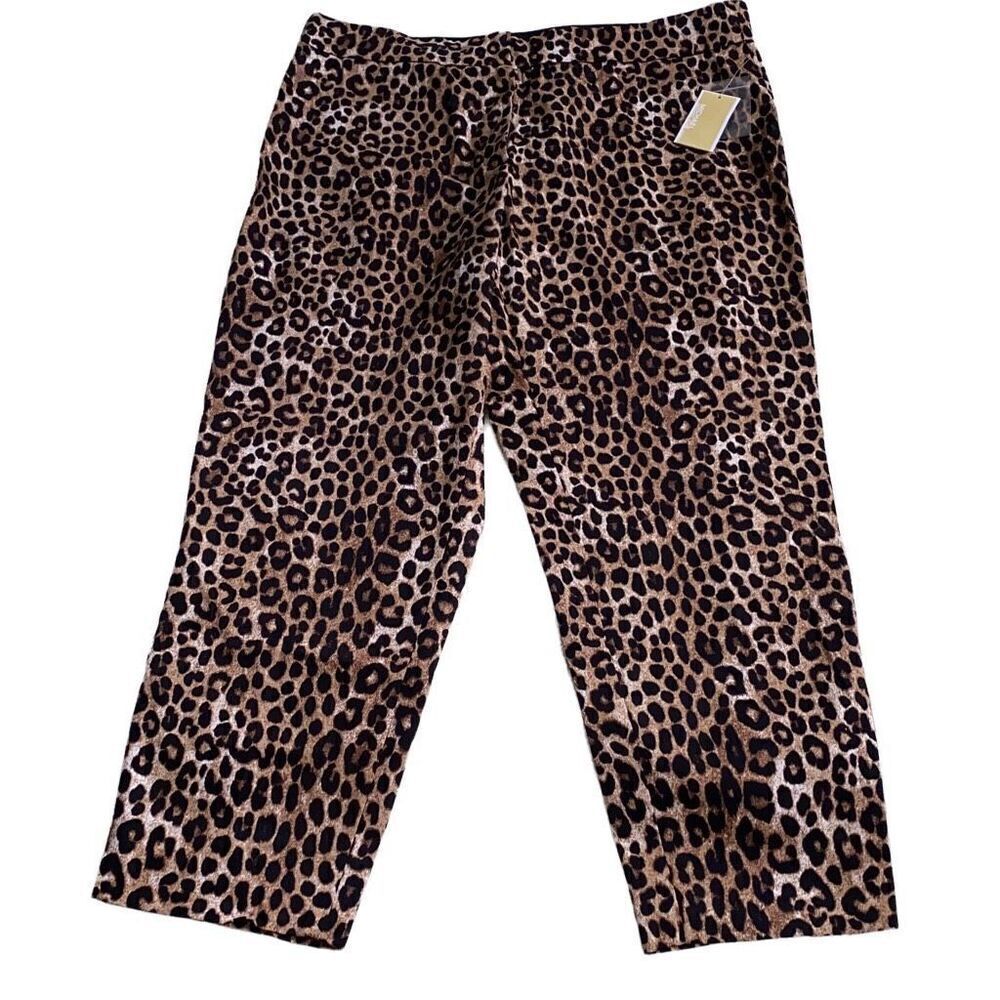 Michael Kors NWT MobWife Leopard Print Pants Tummy Control Cotton Dark Camel 18